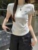 Korean Bow Embroidered Round Neck Short-sleeved T-shirt Summer New Slim-fitting and Thin Versatile Pleated Top Women
