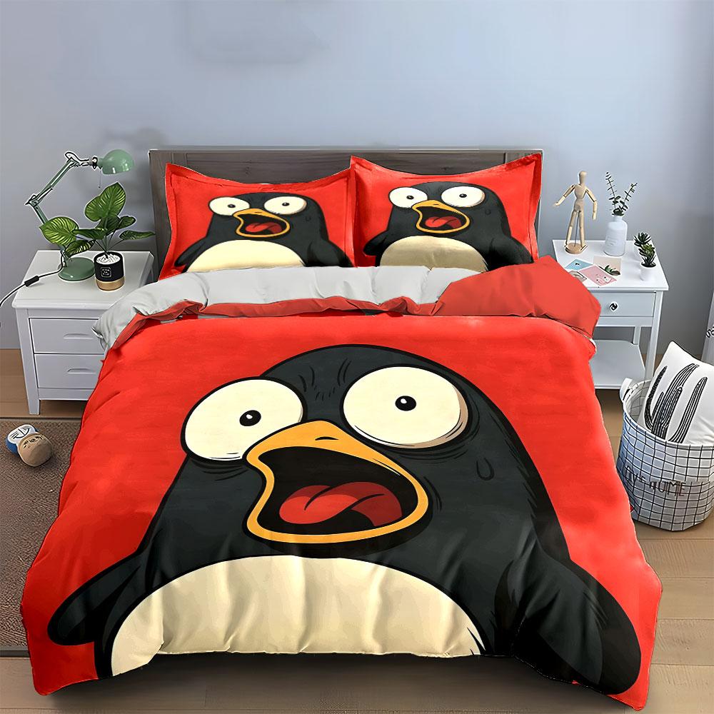 Shocked Penguin Faces Pattern. Bedding Sets Duvet Cover Sets Duvet Covers Pillowcases(1 * Duvet Cover 2 * Pillowcases, Without Duvet Insert)