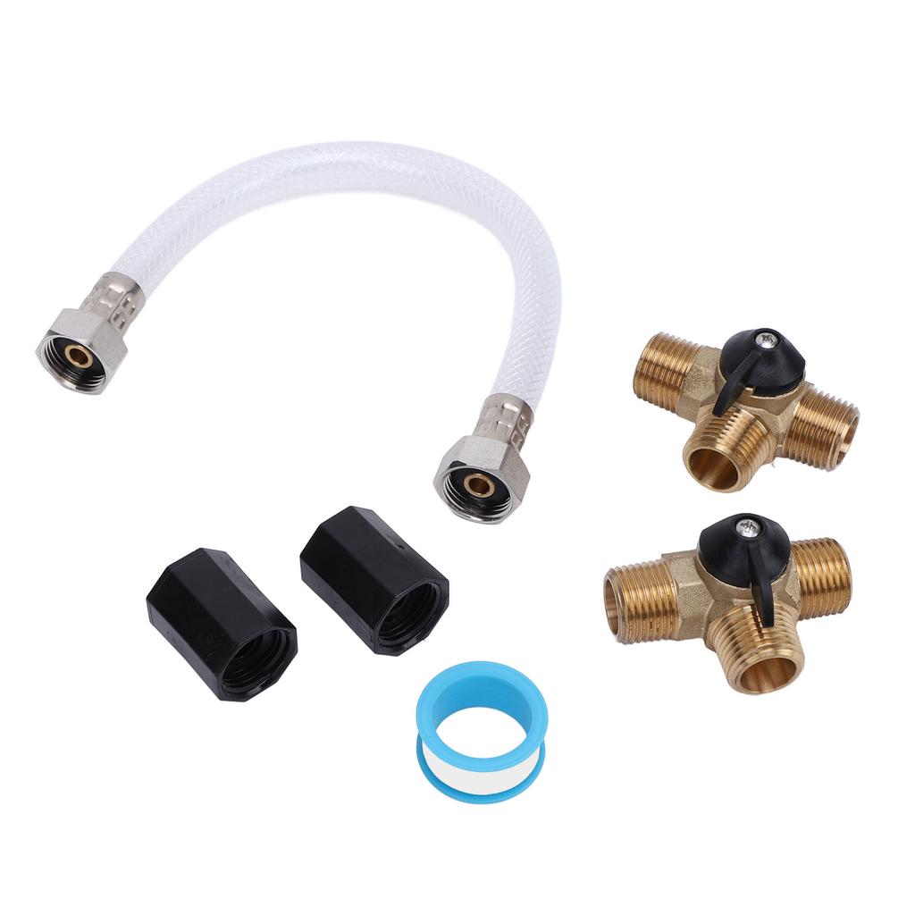 RV Water Heater Bypass Kit 12 Inch Reinforced Hose 1 2 NPT Brass Tee Valves Pipe Fittings and Sealing Tape Set
