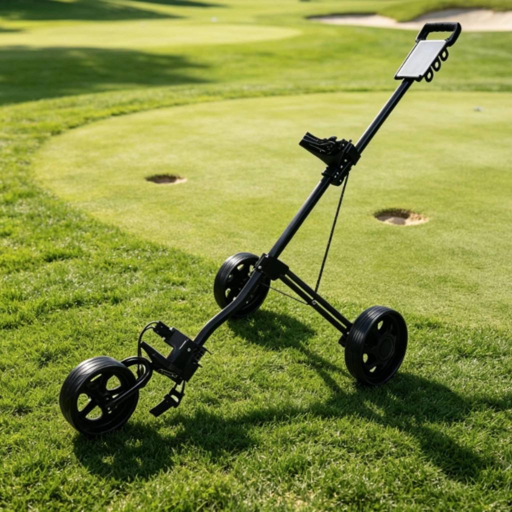 Wheeled Golf Bag Trolley Foldable Structure for Ball Pouch Lightweight