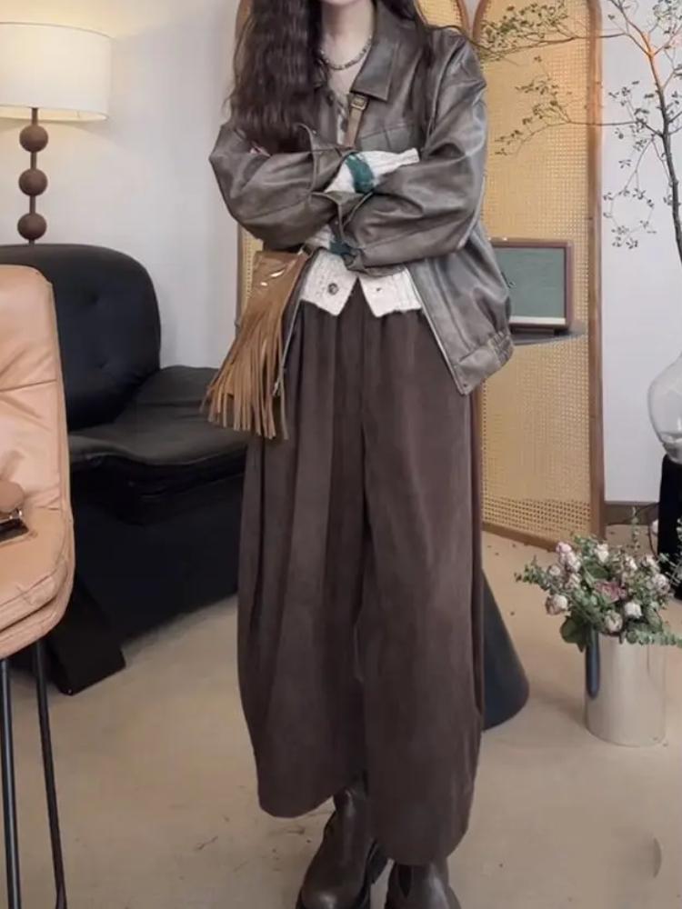 Vintage Solide Elastische Taille Haremshose Damenmode Schlichtheit Tasche Locker Hohe Taille Hose Lässige Pumphose Damenhose