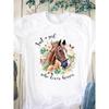 Horse Pattern Printed Women's Pure Cotton Short Sleeved Round Neck White T-Shirts Women’s