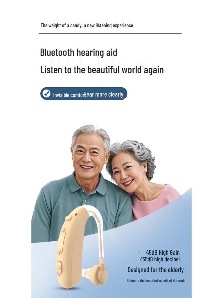 Rechargeable Behind-the-Ear Bluetooth Hearing Aid for Moderate To Severe Hearing Loss, Featuring Invisible Noise Reduction for the Elderly.