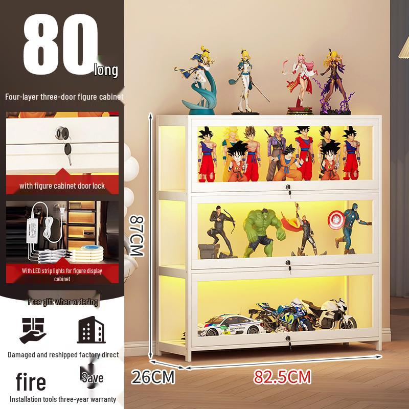 Acrylic Lockable Display Case with LED Lights for Figurines and Models, Dustproof Transparent Stand