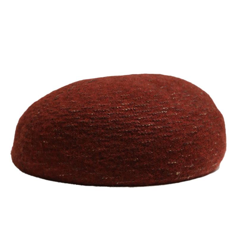 Three-dimensional solid color wool warm beret female versatile casual painter hat autumn and winter bud hat shows small face