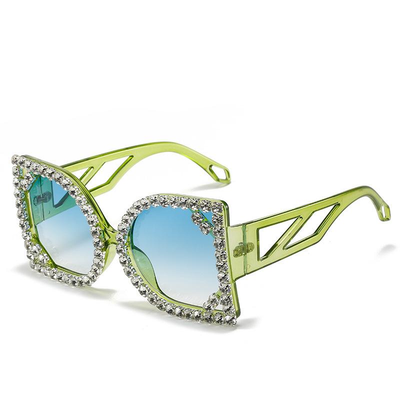 New cool diamond-encrusted large-frame square sunglasses travel photography street photography funny trend creative sunshade sunglasses