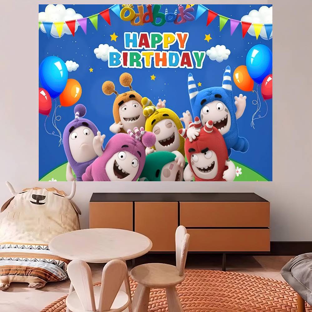 Cartoon Odd&bods Kids Birthday Photography Backdrops Kids Birthday Photo Background Studio Portraits Photocall Props