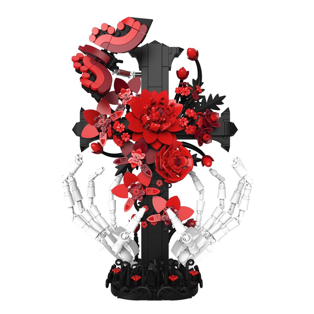 901Pcs Rose Cross Building Blocks Toy Set, Home Decor Creative Ornament, Model Assembly Toy, Educational Toy, Kids Birthday Gift