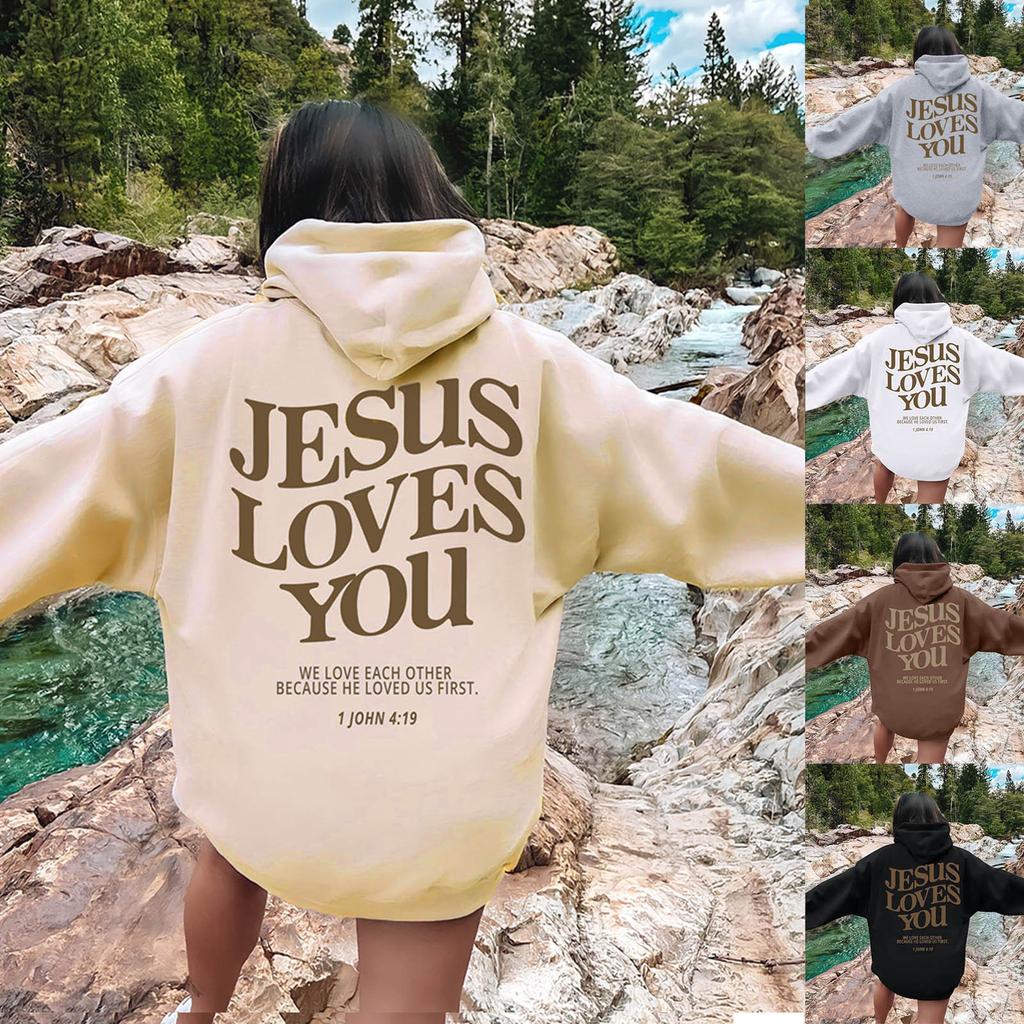 Jesus Loves You Oversized Grafická Mikina Ženy Hip Hop Vintage mikiny s kapucí Pulovry pro ženy Trendy estetický top