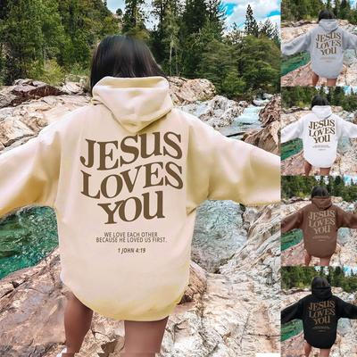 Jesus Loves You Oversized Grafická Mikina Ženy Hip Hop Vintage Mikiny s kapucňou Pulóver Topy Pre ženy Trendy Estetický Top