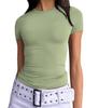 European and American Summer Women's Slimming Milk Silk Pullover T-shirt, Round Neck Fashion Top, High-end Women's Outerwear
