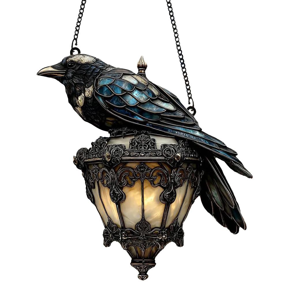 Halloween Crow Lantern Suncatcher Decoration Acrylic 2D Flat Window Hanging Decoration Raven Hanging Ornament Halloween Decor