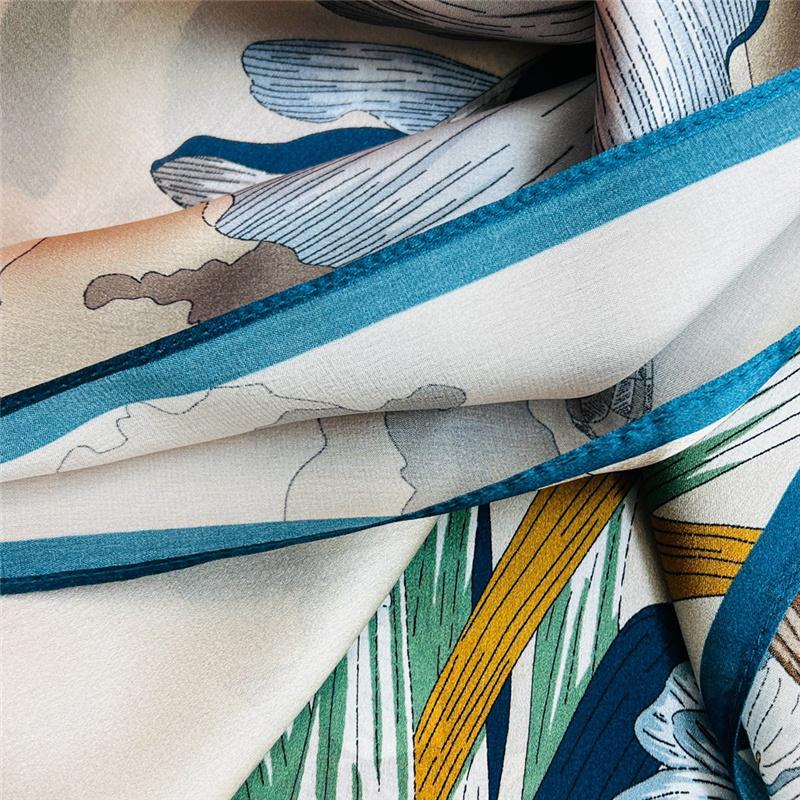 53*170cm High-grade 100% Mulberry Silk Thin Long Scarf Printed Flower Shawl Neckerchief Gift for Women
