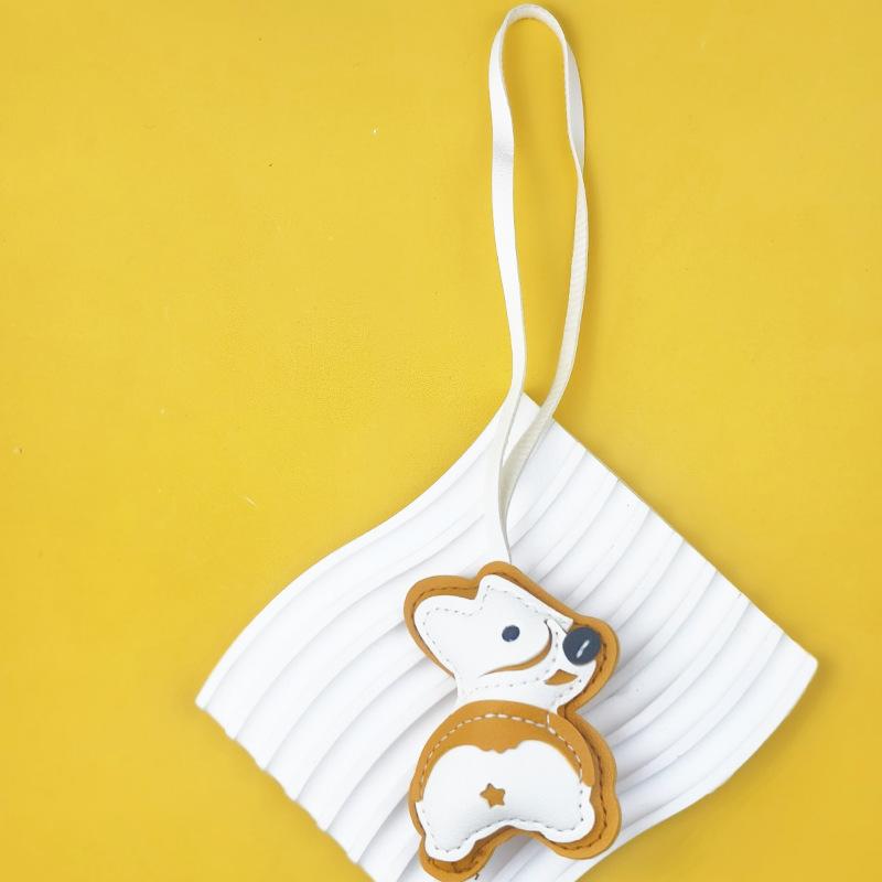 Spot Corgi leather bag pendant puppy car keychain lanyard short leg dog clothing accessories Corgi коричневый