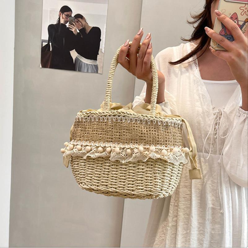 2025 New Desig Women Summer Handwoven Fashion Straw Handbags Lady Bohemia Retro Lace Rattan Tote Bag Travel Holiday Beach Bag