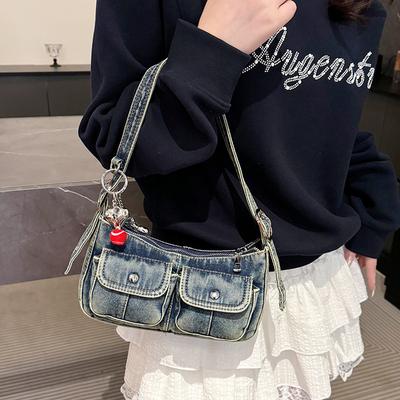 Small Bag Single Shoulder Armpit Bag High-end Feeling Bag Fashionable and Simple Commuter Bag New Travel Niche Denim Bag