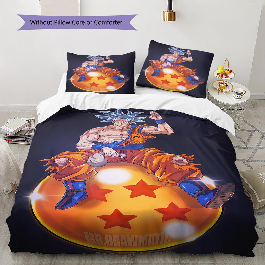 Son Goku Muster Bettwäsche, Steppbett Set Bettbezug Kissenbezug Zuhause Geburtstagsgeschenk (1 Bettbezug + 2 Kissenbezüge, ohne Füllung)