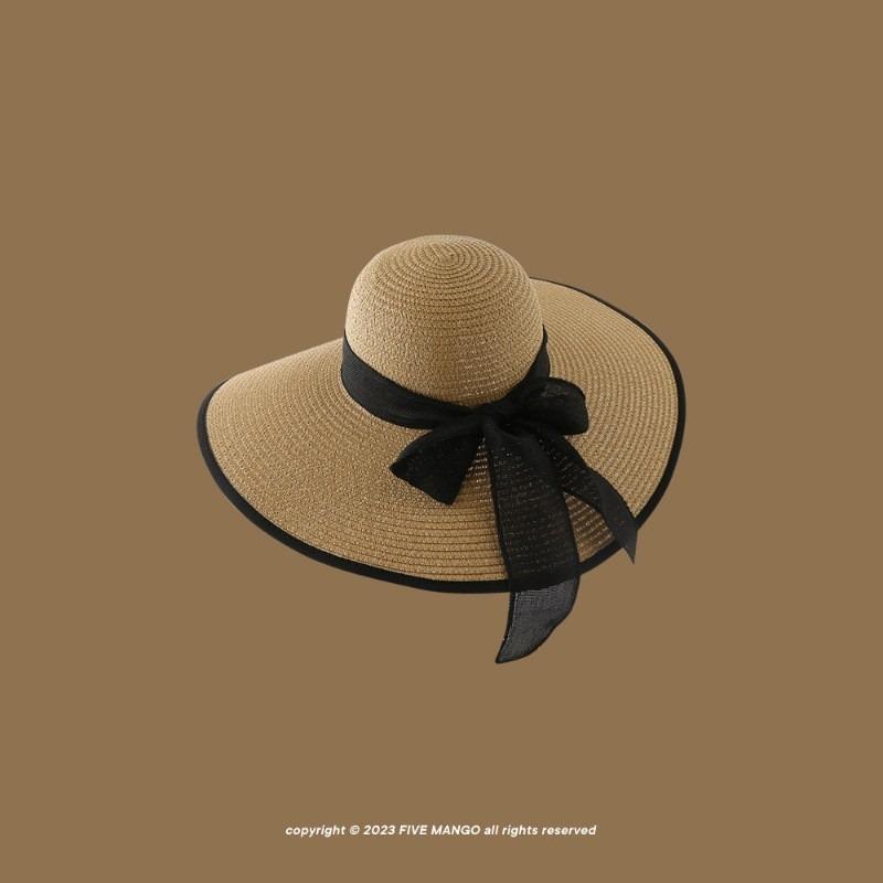 Straw Hat Women's Summer Beach Hat Sun Protection UV Protection Sun Hat Large Brim Straw Visor