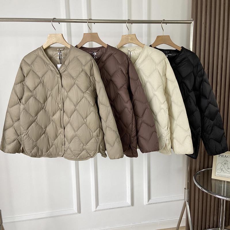 Chaqueta Plumífero Ligera con Cuello en V para Mujer - Abrigo Corto Casual de Otoño/Invierno