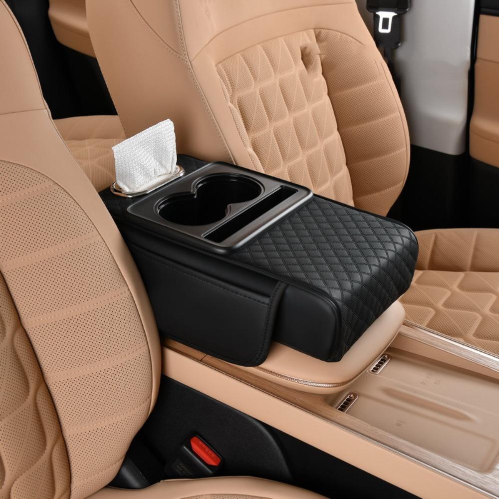 PU Leather Center Console Armrest Cushion Height Increasing Cup Holder Portable Armrest Pad
