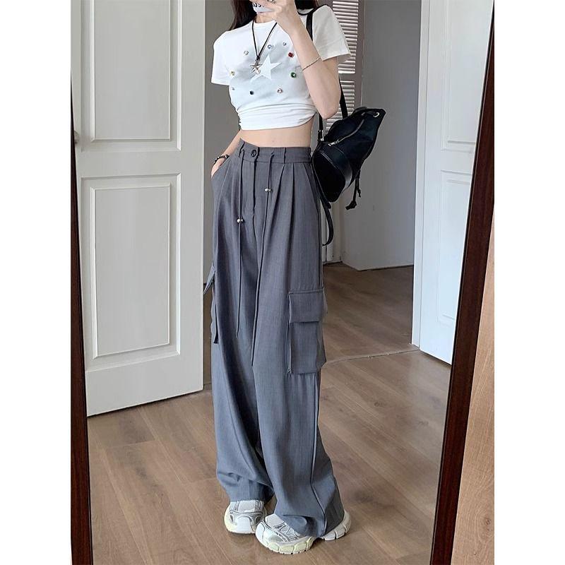 

Women s Summer Lightweight American-Style Cropped Loose Wide-Leg Pants XS for 68-78 jin