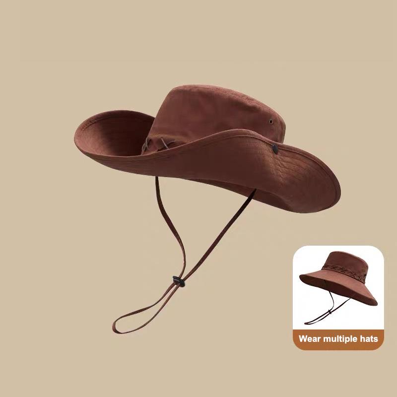 

Breathable Western Cowboy Hat Solid Color Adjustable Wide Brim Sun Hat Outdoor Mountaineering Fisherman Sunshade Cap Travel 1Pc кофейный
