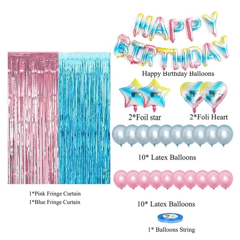 27 stuks/set Verjaardagsdecoratiesets Letter Gefeliciteerd Ballon Regen Zijde Gordijn Babyborrel Verjaardagsfeest Decoratie Ballonnen