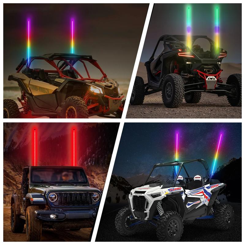 2PCS 1.8FT LED Whip Light Universal RGB LED Flagpole Lamp Colorful Antenna Driving Decorative Light For Car SUV ATV UTV RZR 12V