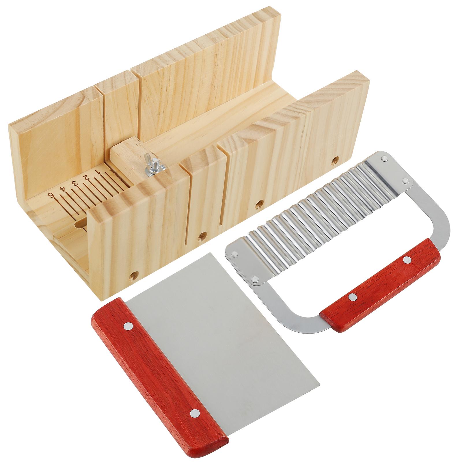

DIY Soap Making Mold Kit with Wood Box Adjustable Wavy & Straight Scraper Rectangle Wood Box Homemade Pastry Mold for Housewife