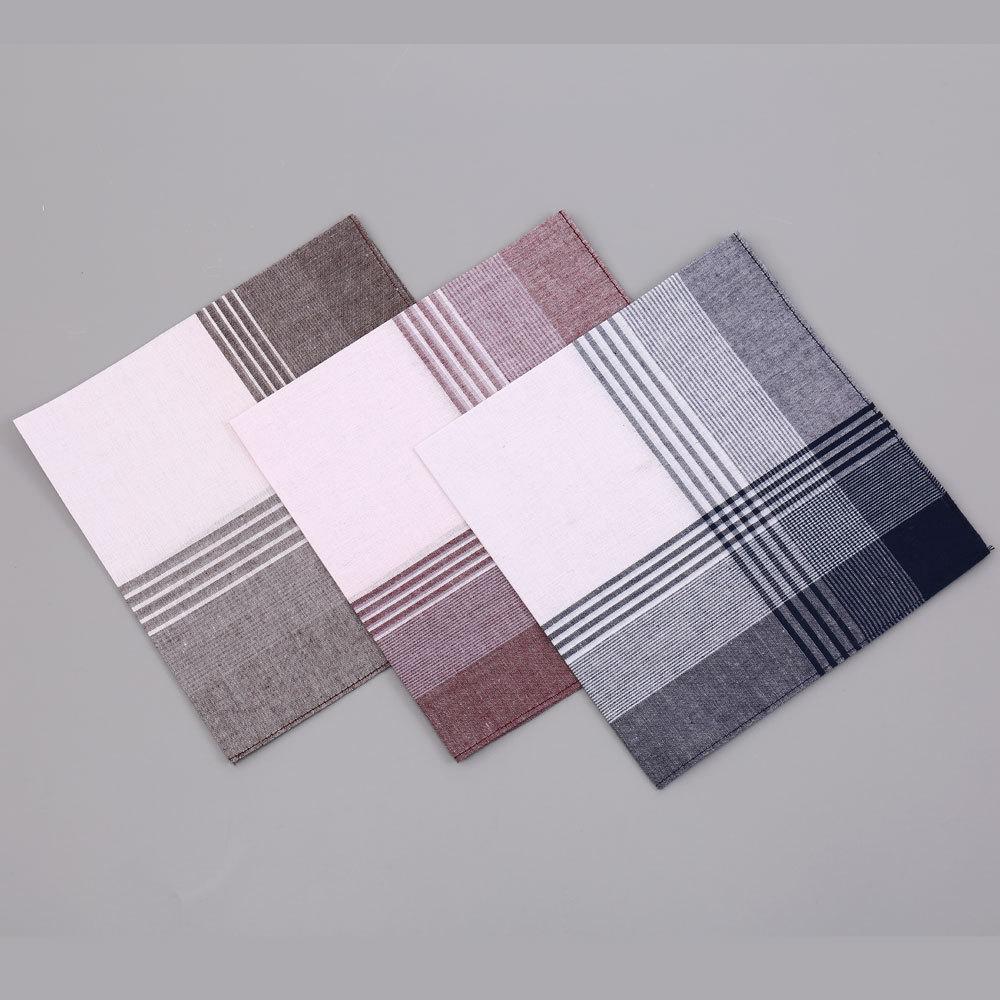 12Pcs Pure Cotton Men's Plaid Handkerchief Business Suit Pocket Towel Thin The Elderly Satin Sweat Wipe 38*38cm