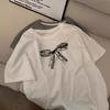 Korean lace bow print short-sleeved t-shirt women's summer new foreign style versatile small cotton top trendy