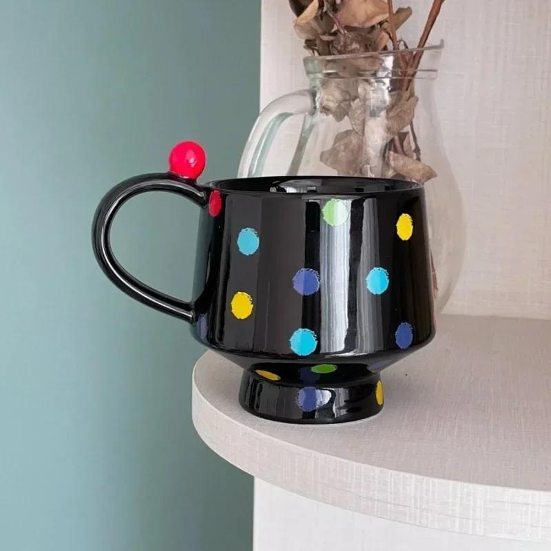 1 Stück 400 ml Keramiktassen Handgezeichnete Runde Punkt Kaffeetassen Milch Wasser Getränk Koreanischer Stil Haferflocken Frühstückstasse Trinkgeschirr