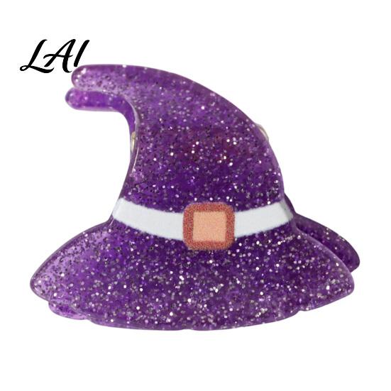 Black Cat Spider Witch Hat Accessories Halloween Cartoon Hair Clips for Women Girls Acrylic Glitter Pumpkin/Ghost/Bat/Cat Small Holiday Gifts