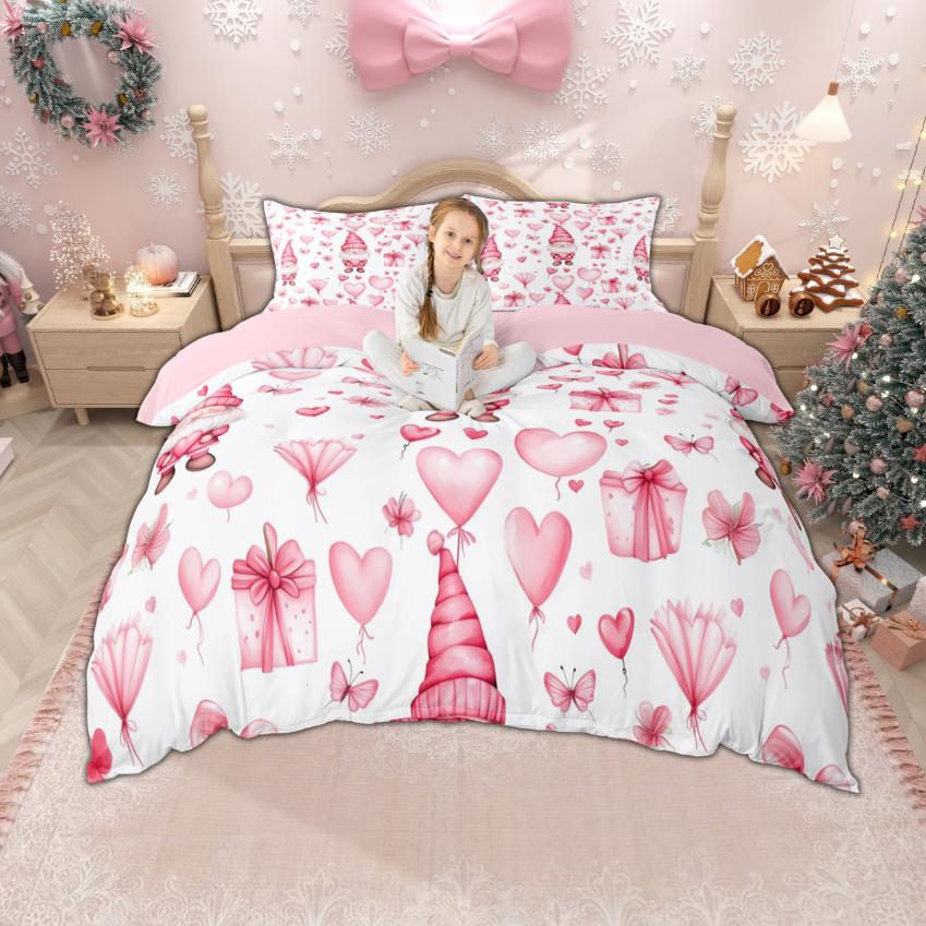Homewish Cartoon Santa Claus Duvet Cover Set for Boys Girls, Christmas Tree Bedding Set, Snowflakes Snowman Bed Set