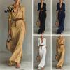 Weiches Stoffkleid Sommerhemd für Damen Langarm V-Ausschnitt Knöpfe mit Gürtel Boho Raffung Strandurlaub Outfits Schick