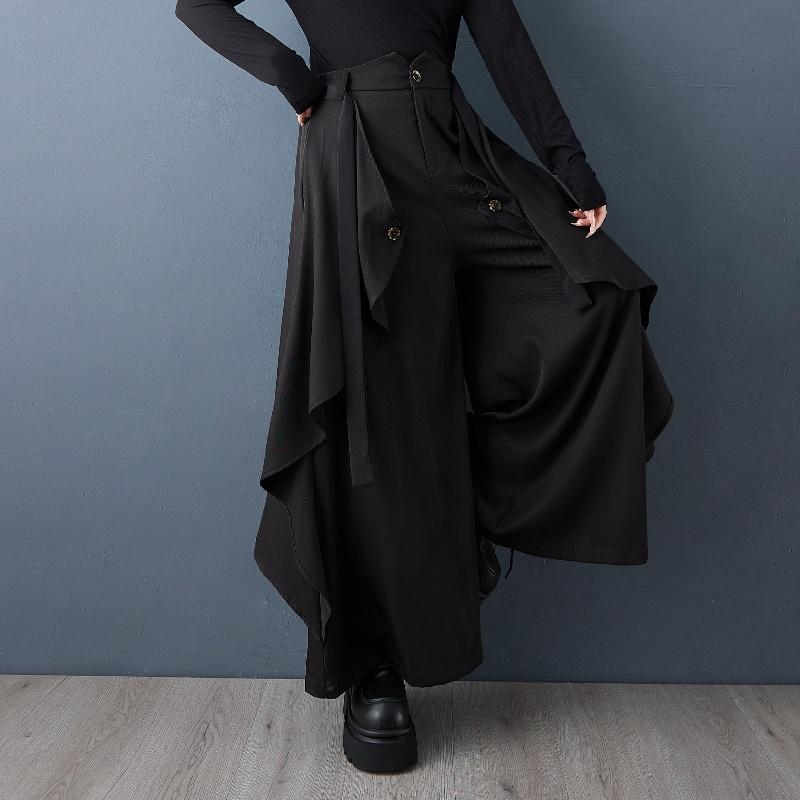 Pluss størrelse Svart Vintage høy midje Casual løse Vår høst vide ben Bukser Damebukser