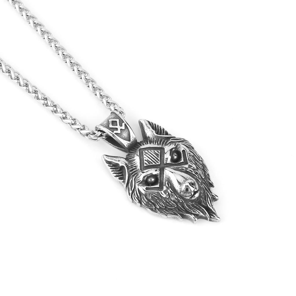 Handmade Viking Wolf Head Retro Pendant Necklace Men's Stainless Steel Punk Rock Necklace Jewelry Wholesale