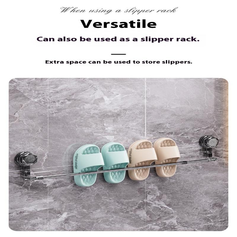 Adjustable No Drill Towel Rac Strongest Suction Cup 360 Rotate Bathroom Storage Space Saving Telescopic Rod Easy Install