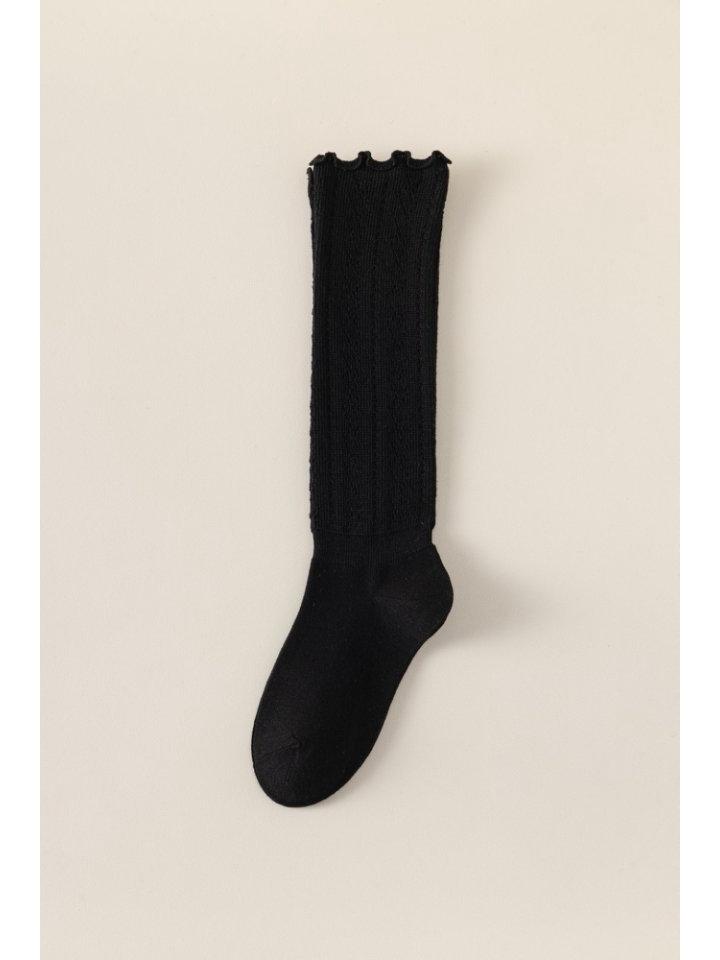 Korean Hollow Out Wood Ear Fishnet Stockings - Women's Knitted Mesh Calf Slimming Slouchy Long Socks