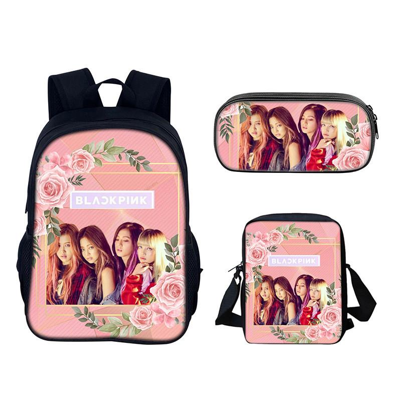 Set de Mochila Estudiantil Blackpink con Material de Nylon y Diseño Creativo para Uso Diario