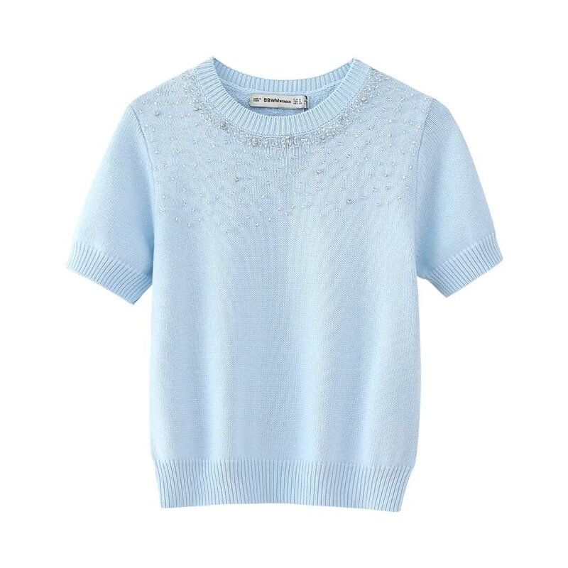 Fashion Style 2024 Summer New Women's Clothing Stylish Inserted Beads Rhinestone Knitting Sweater 9598073 406