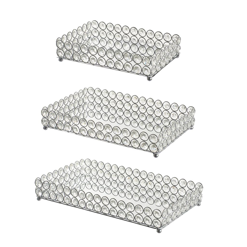 Crystal Decorative Jewelry or Makeup Vanity Organizer Mirror Tray,