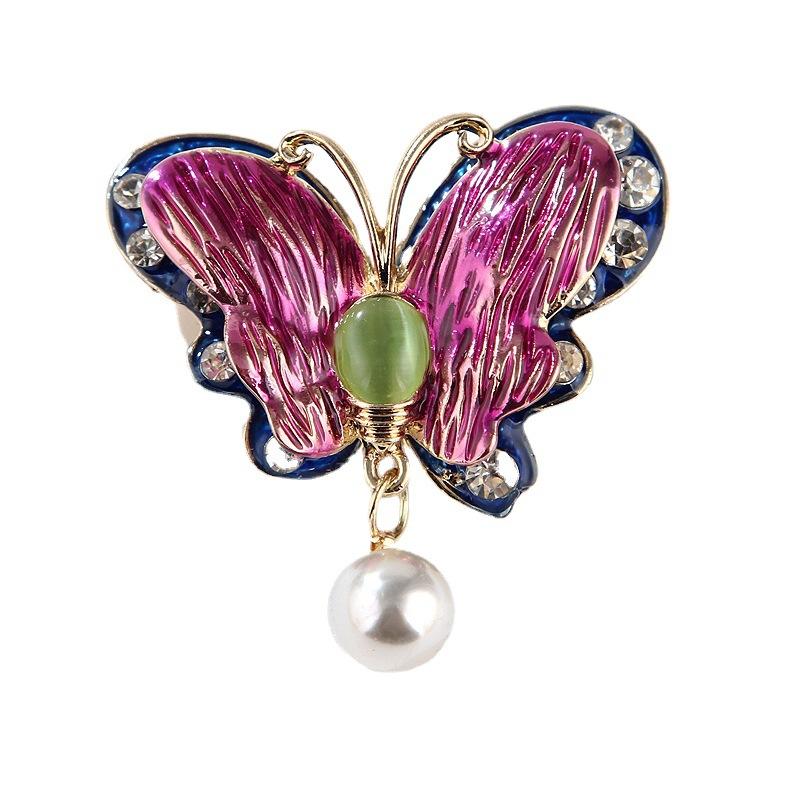 Kleiner frischer emaillierter Schmetterlingsanhänger mit Öltropfen, zweilagig, Brosche mit Katzenaugenstein, Legierung, Strass, Damenbrosche, Schmuck