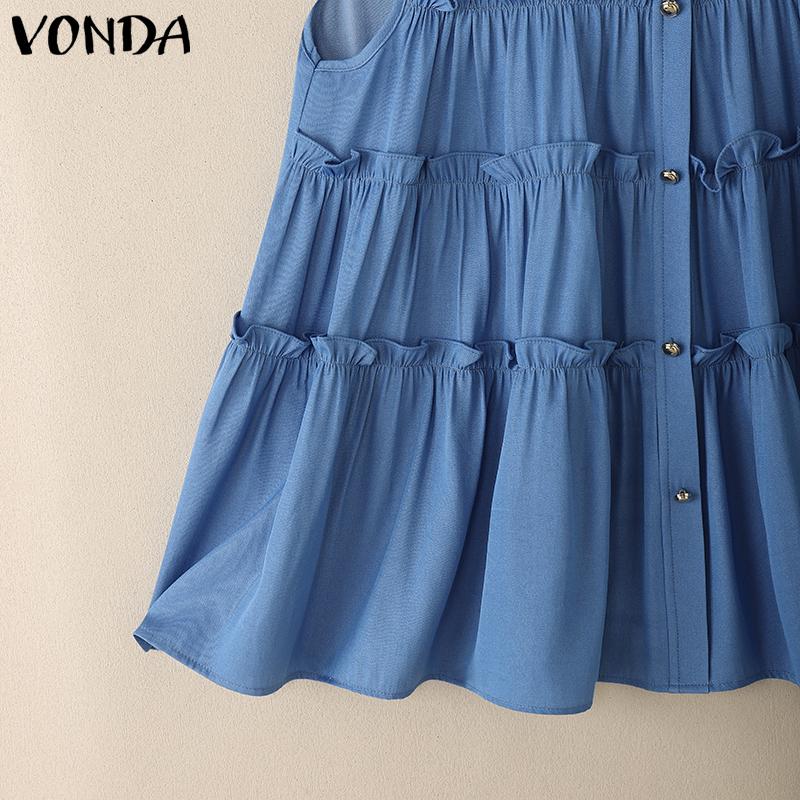 VONDA Women Casual Loose Sleeveless Ruffled Tank Tops