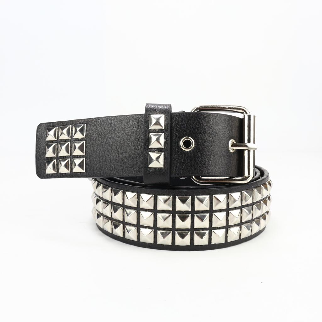 Punk Belt Women'S Square Beads Metal Rivets Pyramid Decoration Men'S And Women'S Pu Belt Hip Hop Jeans Belt