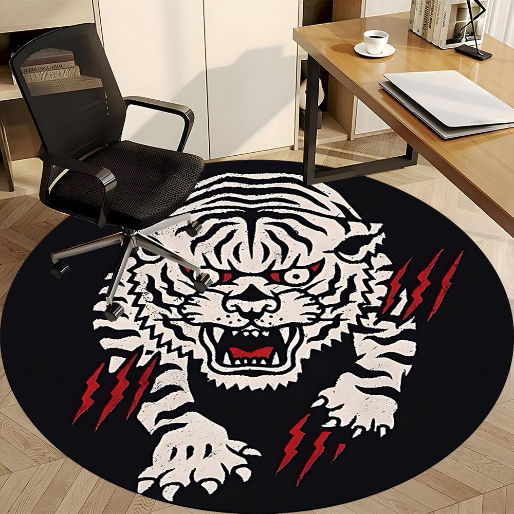 1pc Tiger Print Chair Carpet for Office, Round Non Slip Durable Large Size Office Carpet, Suitable for Office