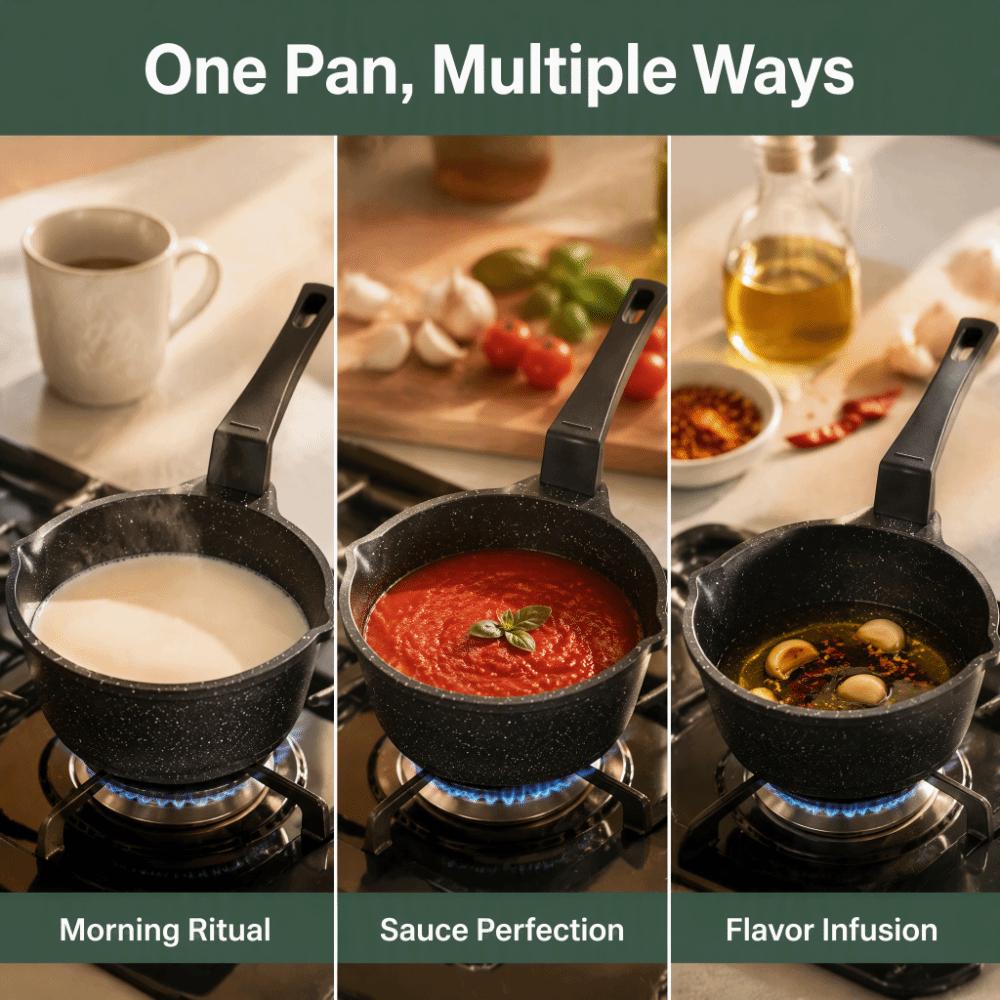 Pink and Beige Black Hot Oil Pan Anti-Stick Butter Warmer Pot Home Kitchen Restaurant