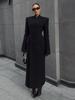 Women's Single Breasted Waist Padded Shoulder Coat Women's Long Fashionable Warm Coat Black 2026 New Collection