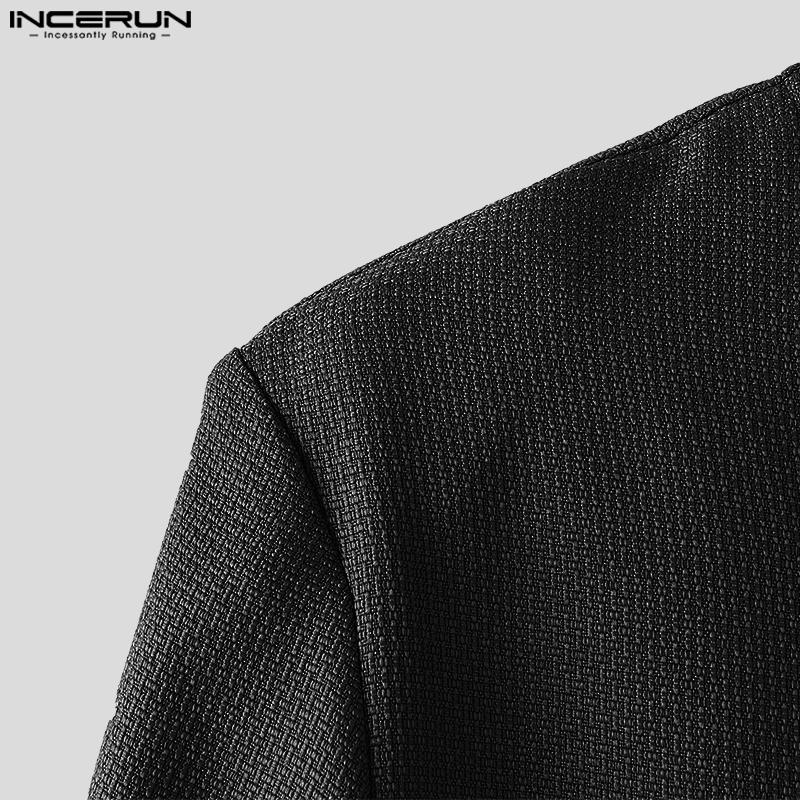INCERUN Bărbați de primăvară cu gât rotund cu mânecă lungă Cardigan Blazer Nasturi Textura paltoane