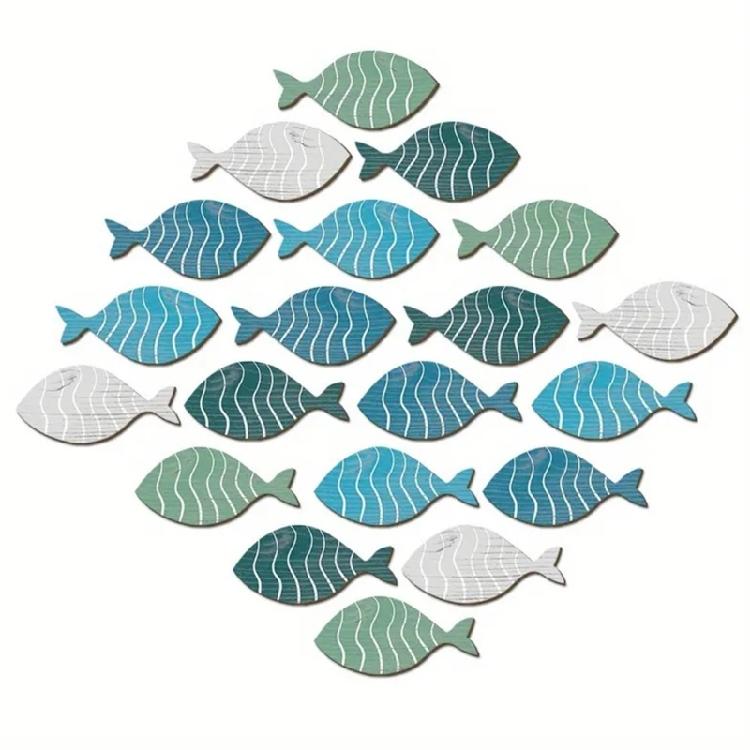 

Nauticals Wood Fish Wall Decoration Set, 20Pcs, Creative Sea Designs for Themed Parties and Exhibits 1